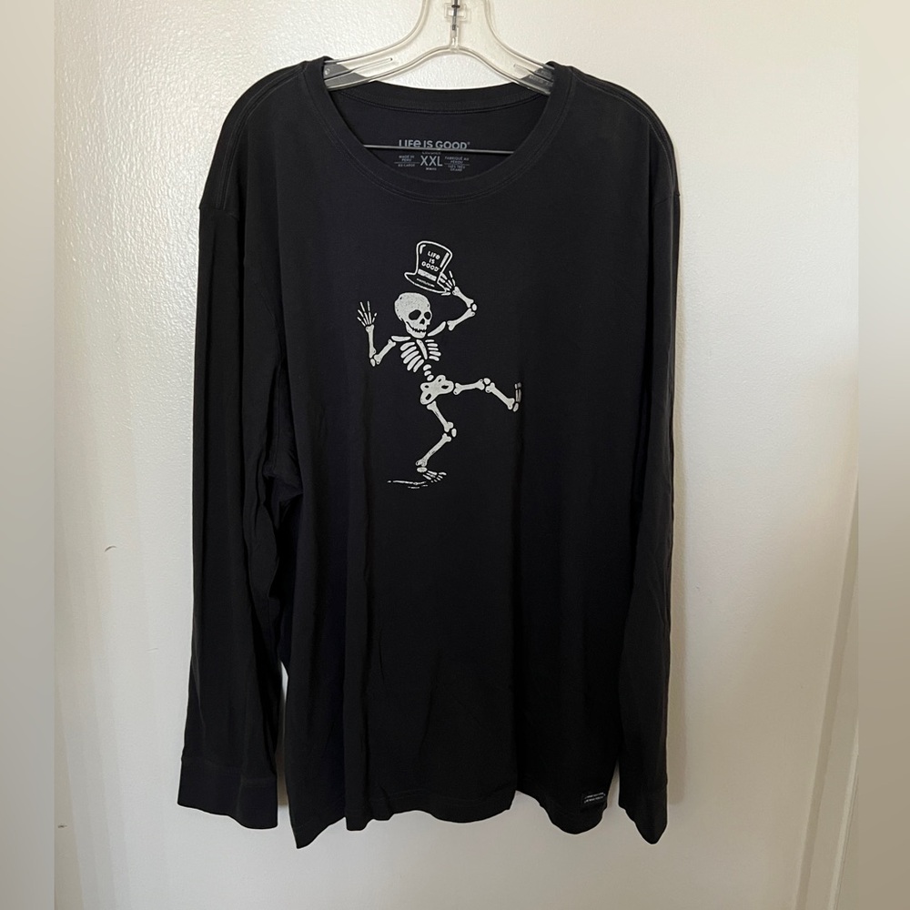 Life is Good Crusher Tee Mens Size XXL Long Sleeve Happy Skeleton Black